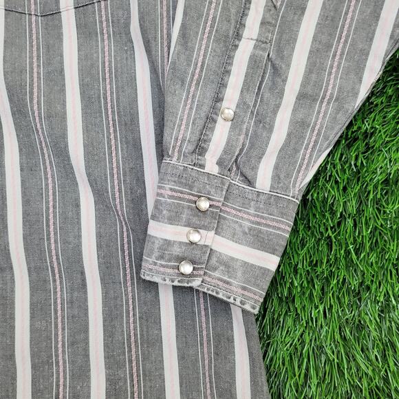 Vintage 90s Panhandle Slim Stripes Shirt M/L 22x30 Gray Pink - Picture 9 of 12